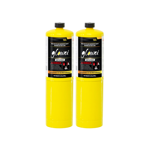 GLOWEI MAPP ALTERNATE Gas Cylinder Pack of 2, 99.9% High-Purity Propylene Equal To MAP-PRO, Hotter than Propane, Ideal for Welding Brazing Soldering HVAC Plumbing and Culinary Use 14.1 oz