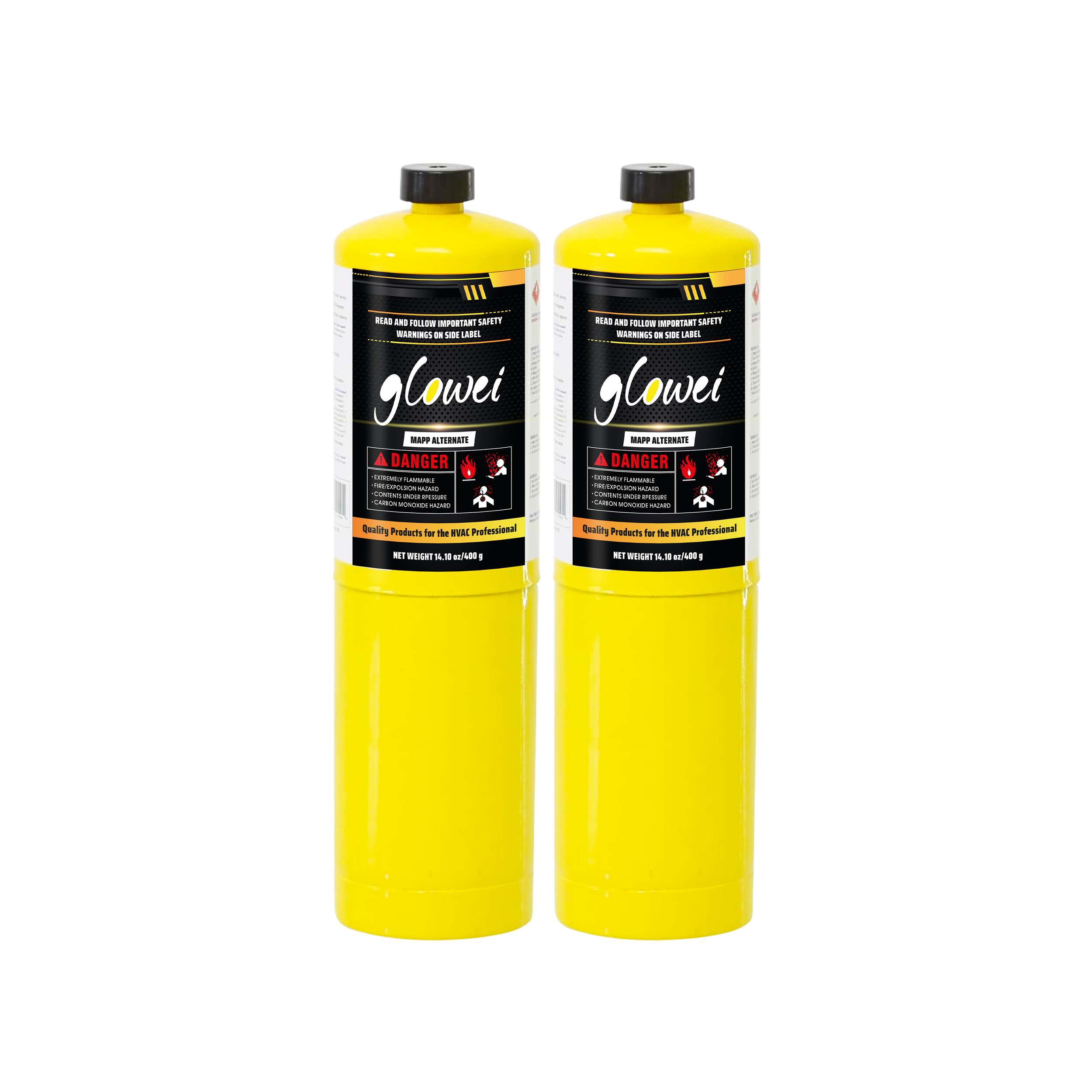 GLOWEI MAPP ALTERNATE Gas Cylinder Pack of 2, 99.9% High-Purity Propylene Equal To MAP-PRO, Hotter than Propane, Ideal for Welding Brazing Soldering HVAC Plumbing and Culinary Use 14.1 oz